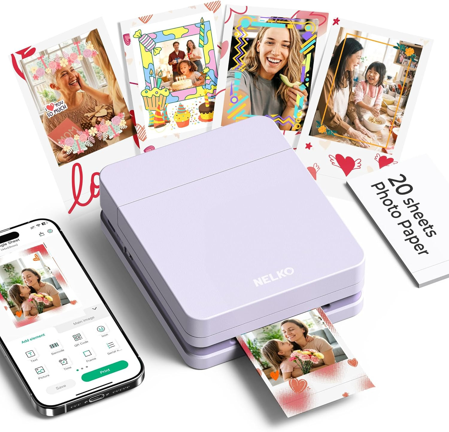 Photo Printer, PP01 Color Mini Portable Printer, Instant Smartphone Inkjet Print
