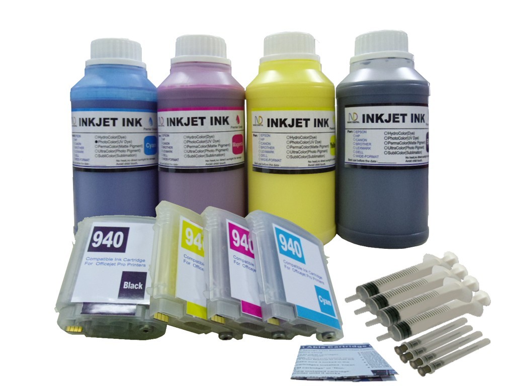 4 Refillable Cartridge for HP 940 XL OfficeJet Pro 8500a 4x250ml ND® Pigment ink