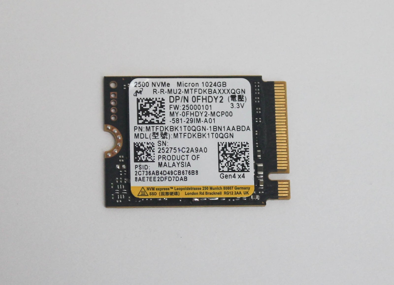 MTFDKBK1T0QGN-1BN1A MICRON SSD 1TB NVME 2230 M.2 SOLID STATE DRIVE "GRADE A"