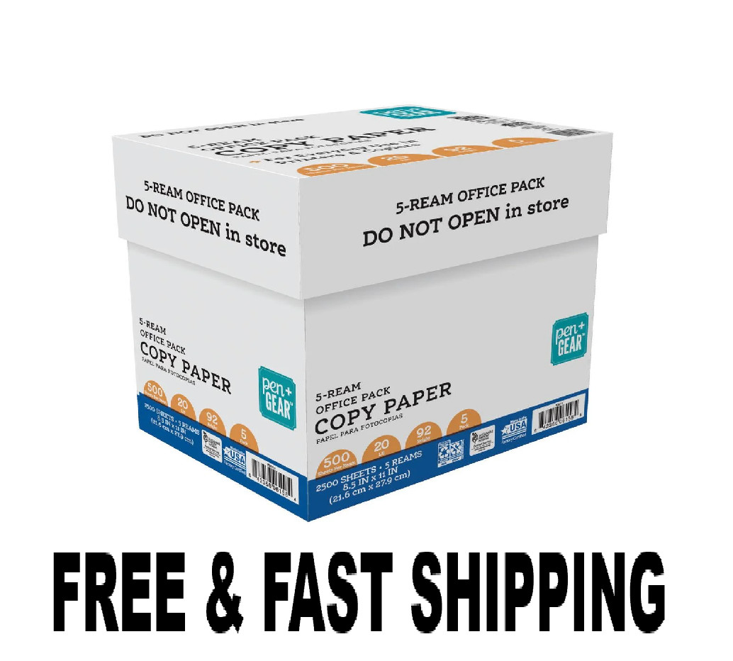 Pen+Gear Copy Paper, 8.5" x 11", 92 Bright, 20 lb., 5 Reams (2,500 Sheets)