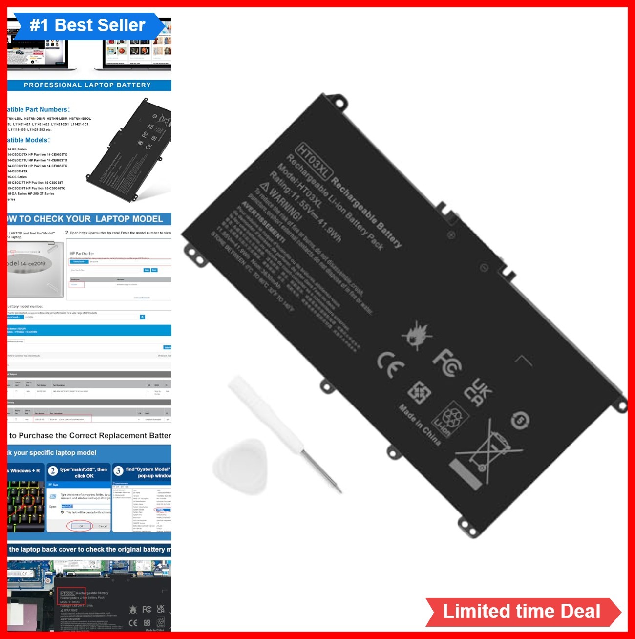 Laptop Battery 11.55V 41.9WH 6 Cell Lithium Ion for Pavilion 14-CE 15-CS 17-by