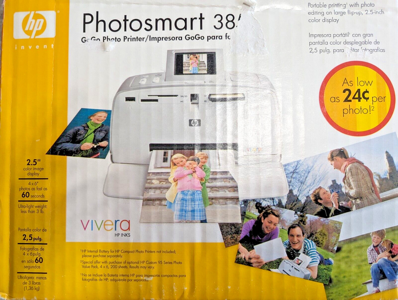 New HP Photosmart 385 Q6387A Digital Photo Inkjet Printer (Open Box, no ink)
