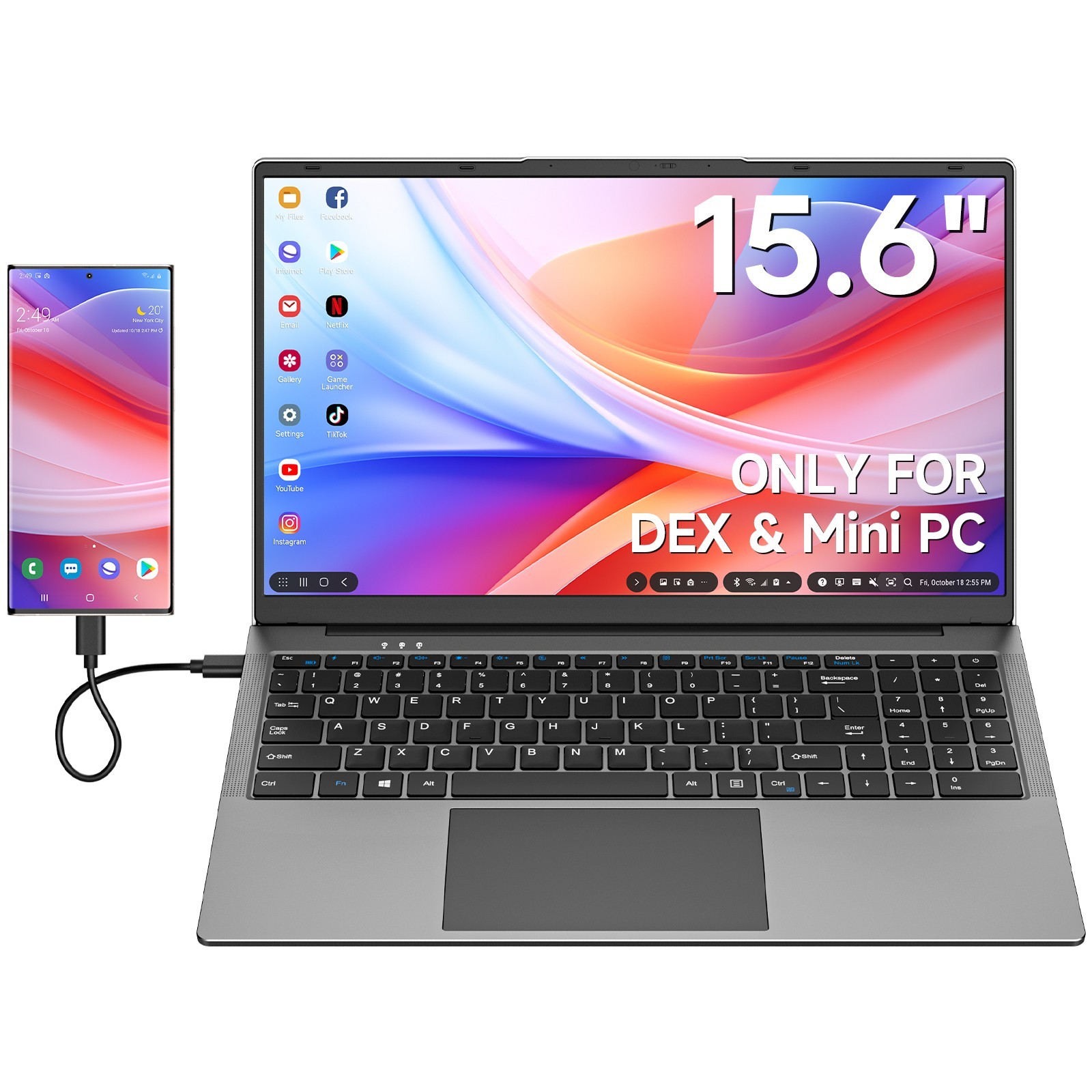 USED | 15.6" Portable Monitor W/ Keyboard for Samsung DeX Mac Mini PC FHD 1080P