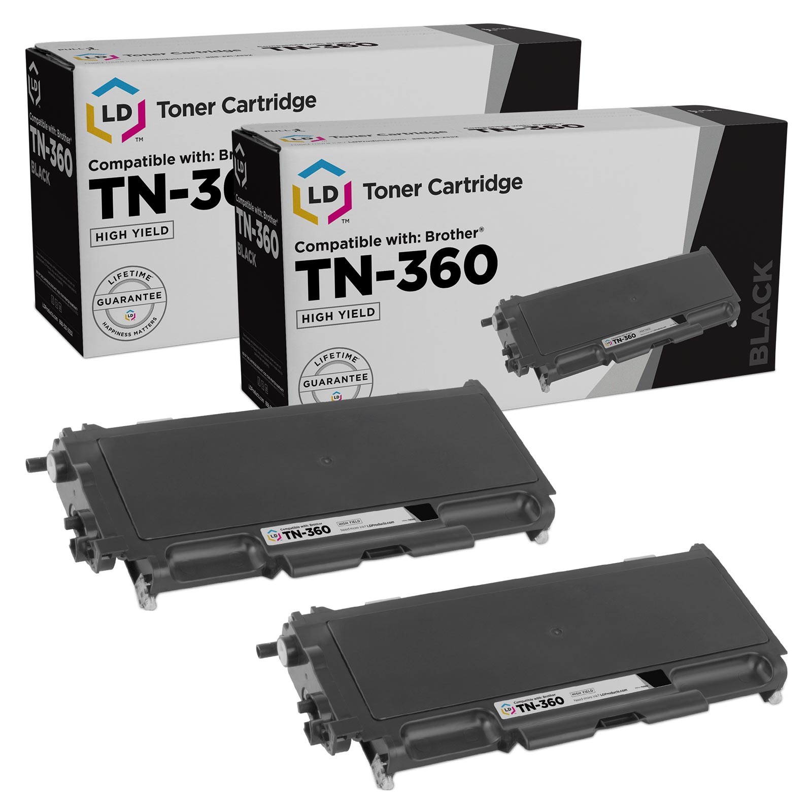 Compatible Toner Cartridge for Brother TN-360 High Yield (Black, 2-Pack)