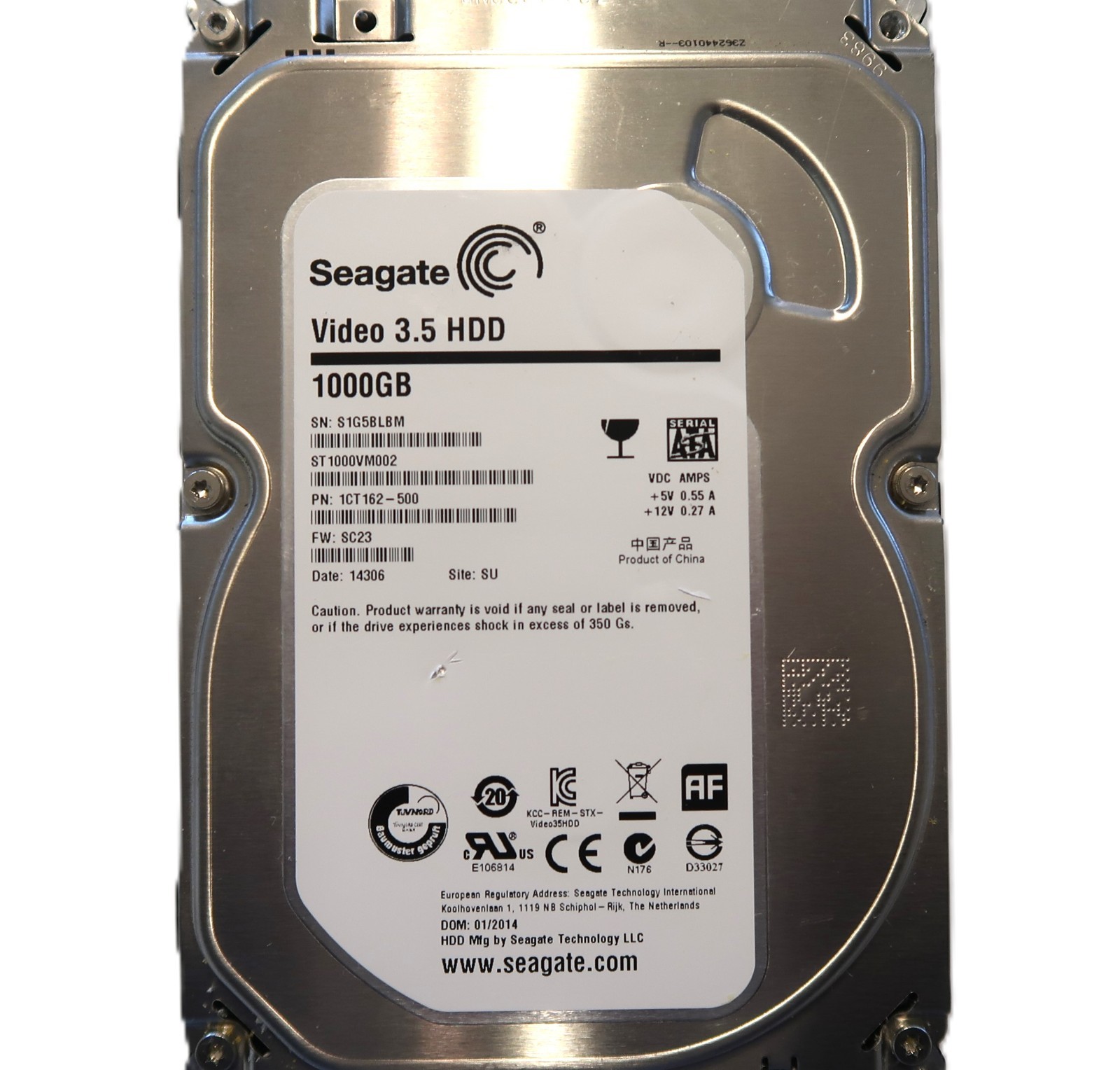 Seagate ST1000VM002 1CT162-500 SC23 (S1G5) SU China 1TB 3.5" Sata HDD 01/2014