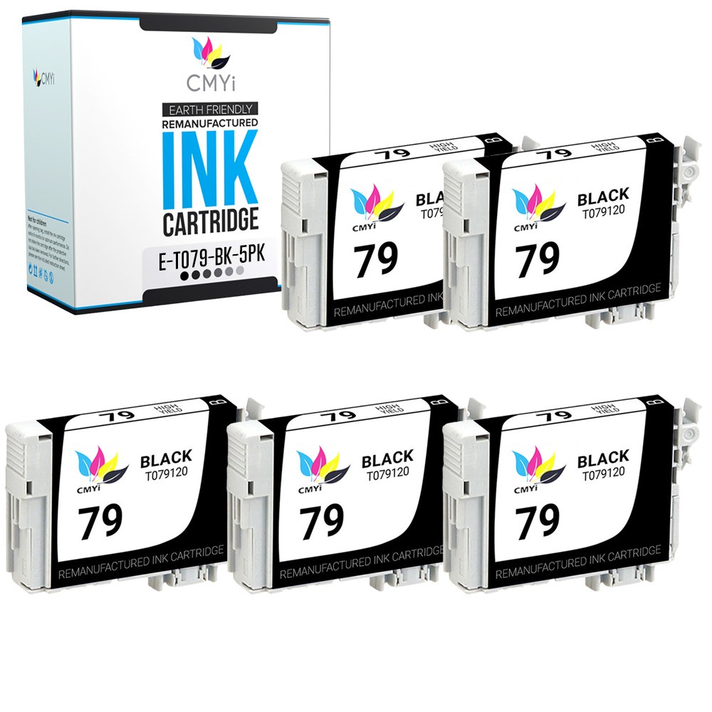 CMYi 5-Pack Replacement Epson 79 Black Ink Cartridges for Stylus 1400 1500W