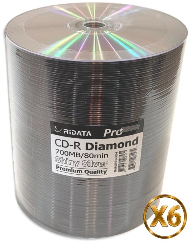 600-Pak Ridata Pro Shiny-Silver Hub Top w/ DIAMONDSILVER Record Surface CD-R's