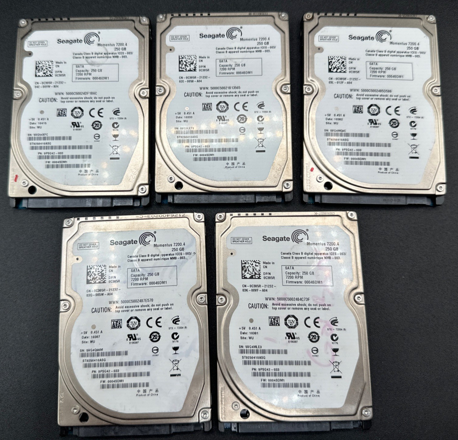 Seagate Momentus ST9250410ASG 250GB 7.2K SATA 2.5" Laptop Hard Drive 0C385R