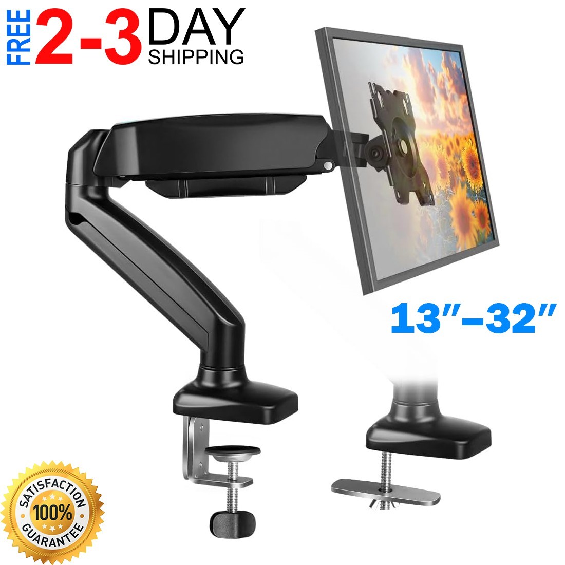 1 PC Black Single Monitor Arm Adjustable Stand Desk Mount Up to 32 Inch VESA