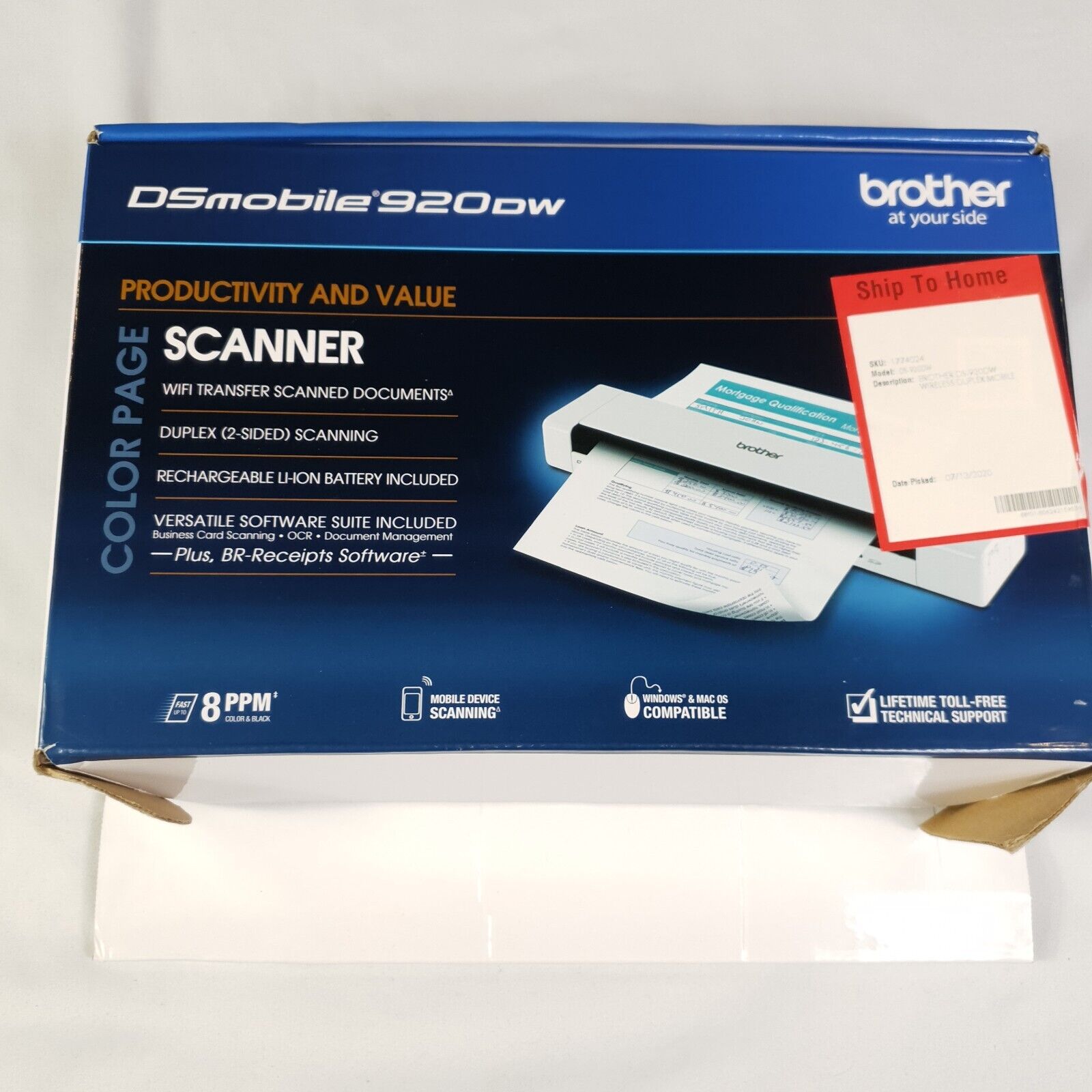 Brother DS-920DW Wireless Duplex Mobile Color Page Scanner - White 