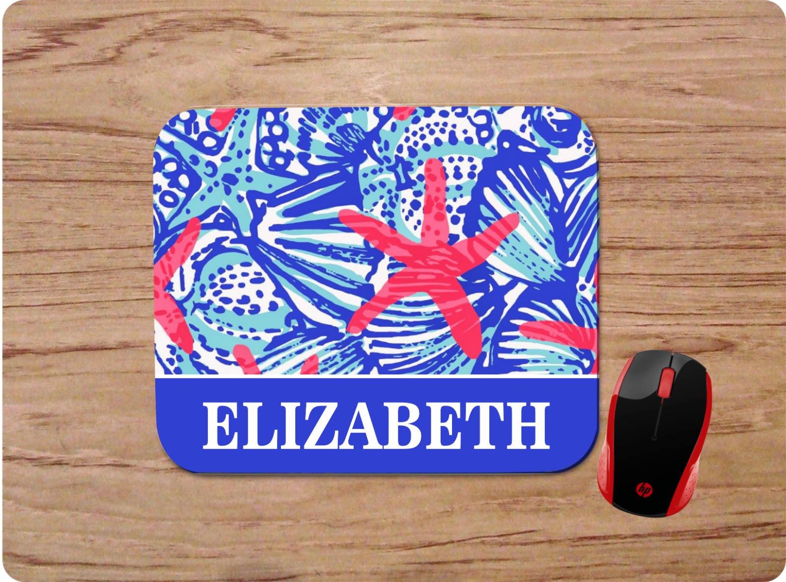 LILLY INSPIRED STARFISH SEASHELLS PRINT PERSONALIZED NAME MOUSE PAD HOME OFFICE