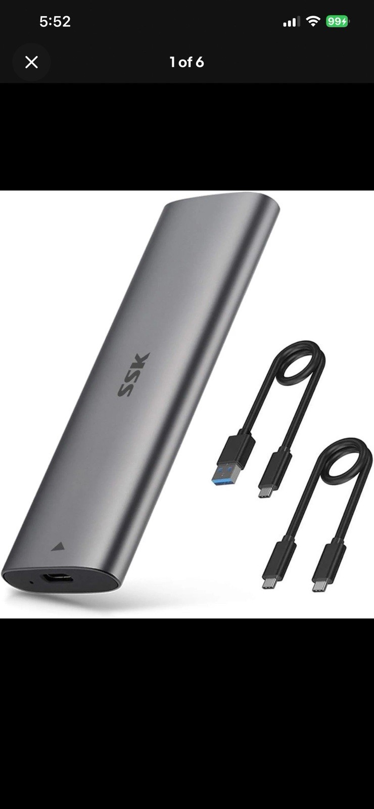 SSK Aluminum M.2 to USB NVMe SATA SSD Enclosure Reader, Tool-Free USB 3.2 Gen  