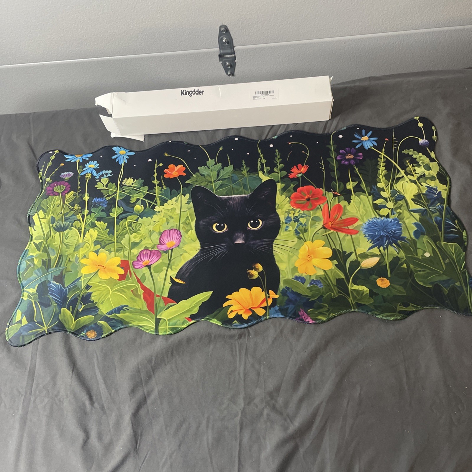 Kingdder Black Cat Floral Scalloped Desk Mat Large Extended Gaming Mouse Pad