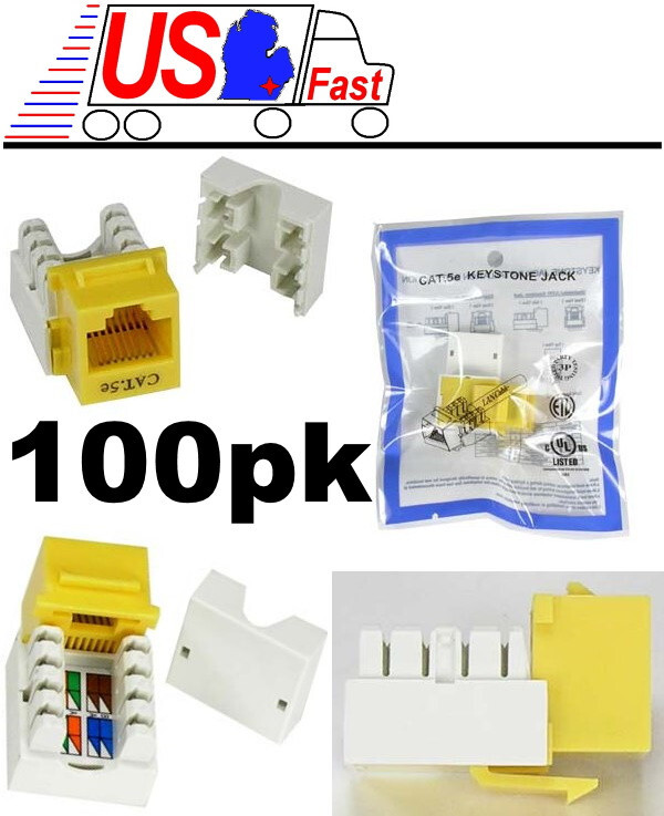 Lot100pk/pack Cat5e RJ45 Keystone Network 10/100/1000 Jack/Port 110Punch {YELLOW