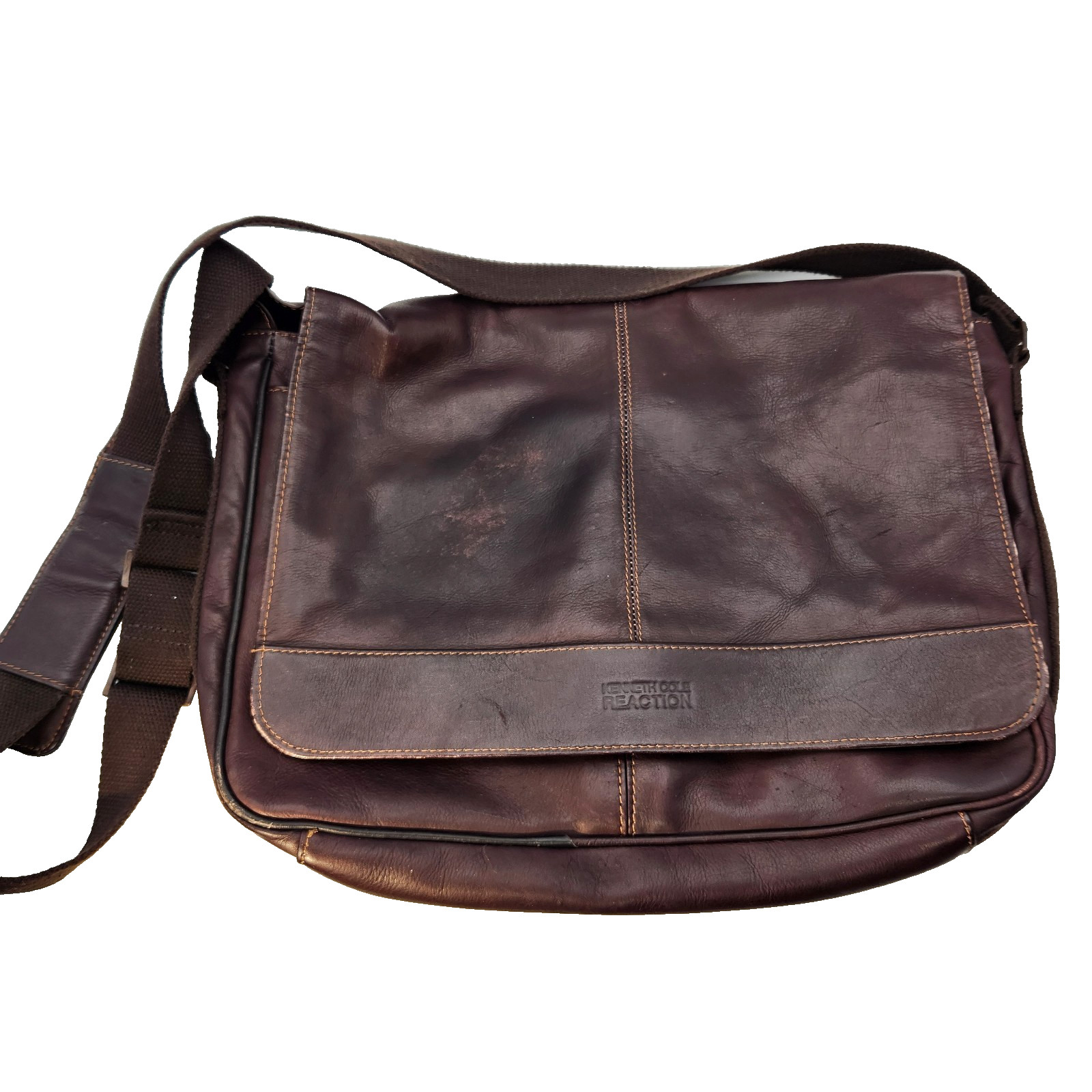 Kenneth Cole Reaction Messenger Bag Vintage Leather Computer Style 524541 Brown
