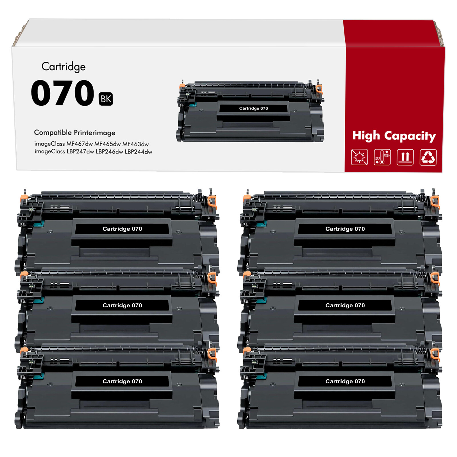 6 PACK CRG 070 Toner for Canon 070 ImageCLASS MF462dw MF461dw LBP241dw MF465dw