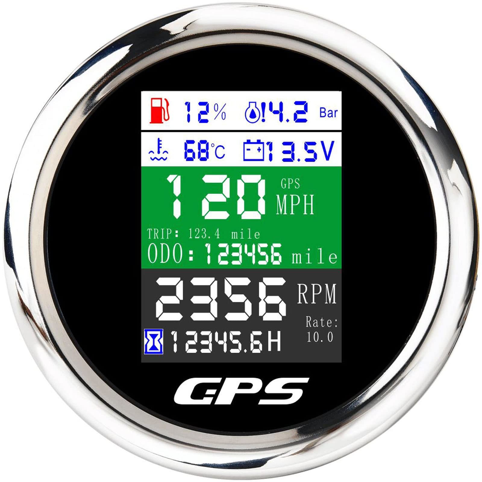 6-in-1 GPS Speedometer 3-3/8" 85mm Multi-Functional Adjustable Tachometer Vol...