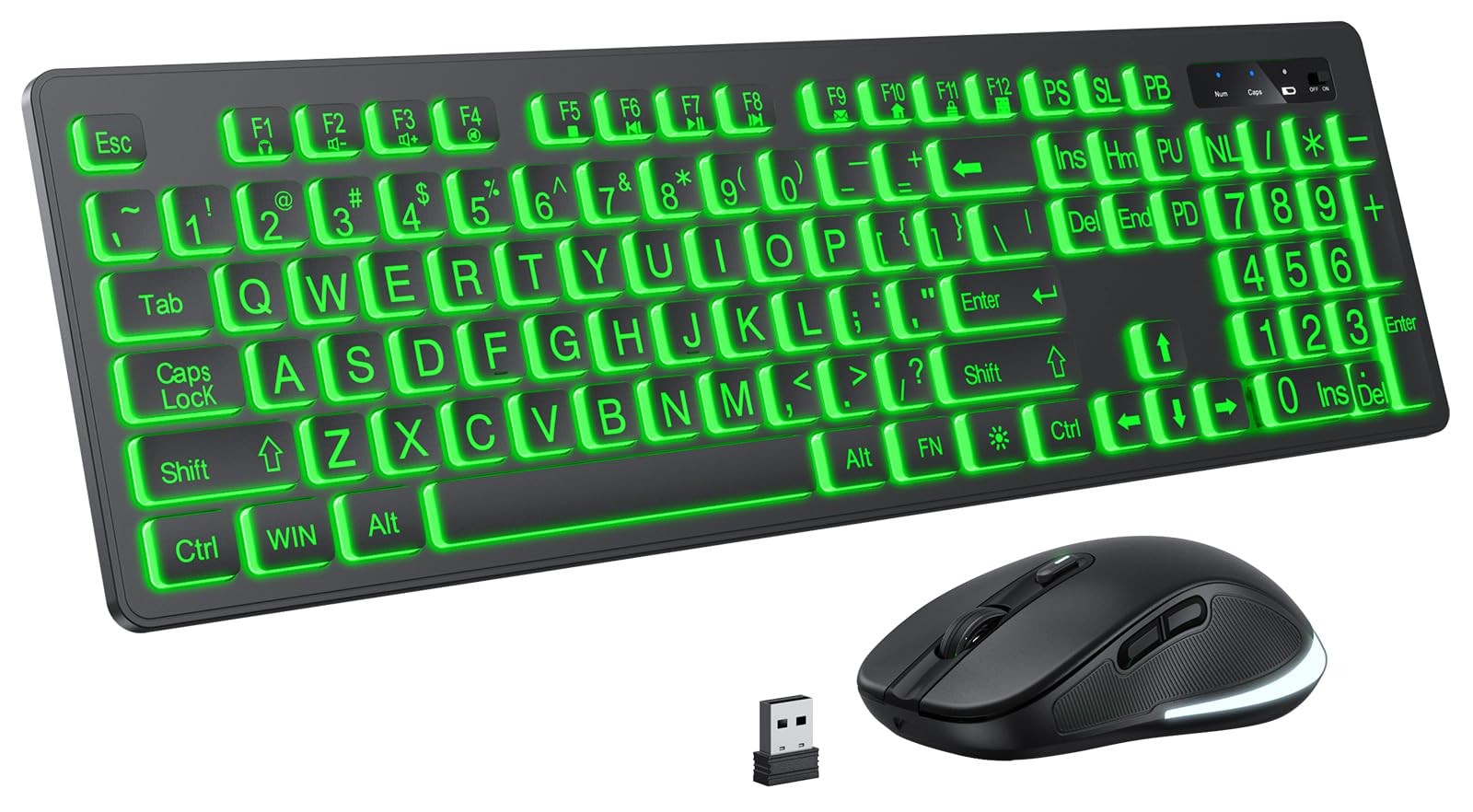 Large Print Wireless Keyboard and Mouse  7 Colors Backlit Keyboard, Oversize ...