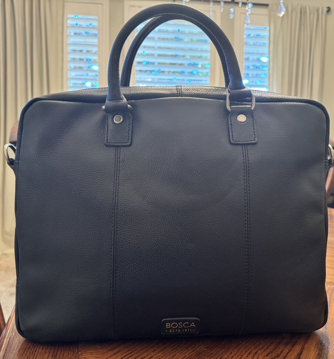 Bosca Black Full Grain Leather Computer Laptop Messenger Slim Bag Briefcase