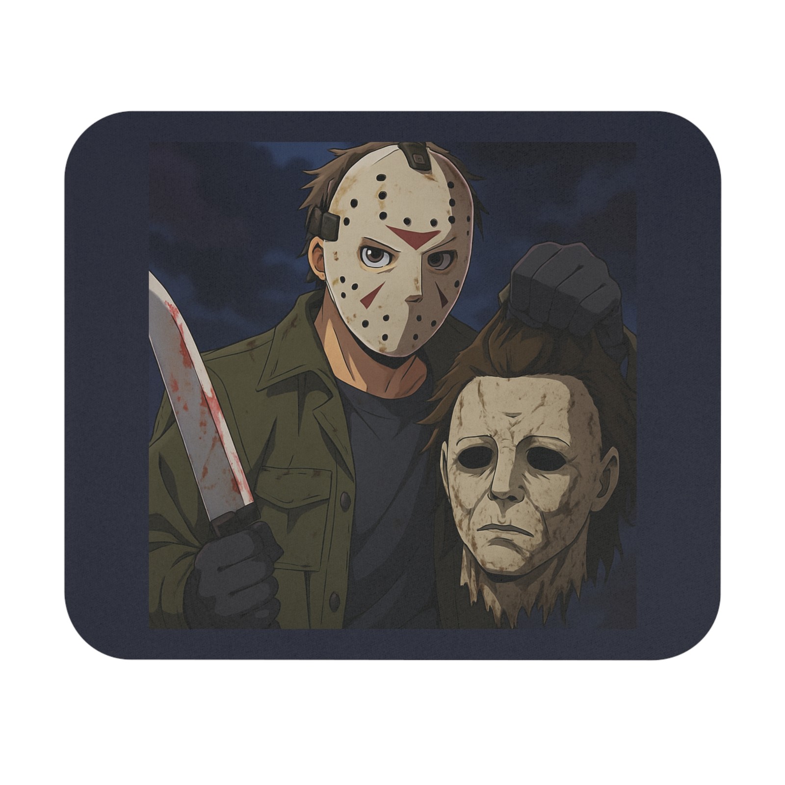 Jason Voorhees Holding Micheal Myer's Head mouse pad Horror Slasher Artwork NEW