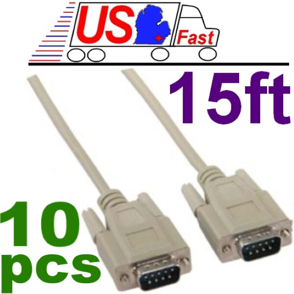 Lot10x/pack/pcs 15ft long DB9pin Male-M Straight 9c Serial RS232 Cable/Cord NEW