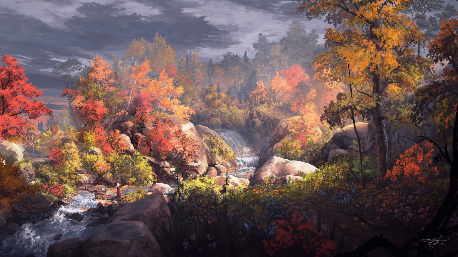 Landscape max suleimanov art fall forest trees river Custom Gaming Mat Desk