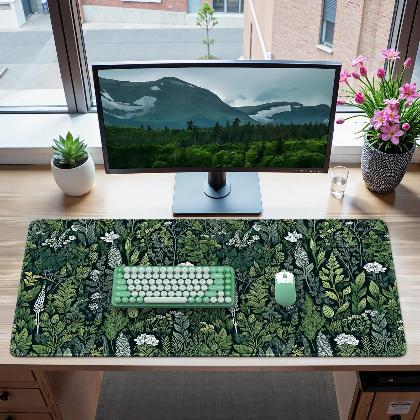 Desk Mat, XXL Extended Gaming Mouse Pad, Large Rubber Base, Dark Green, Office