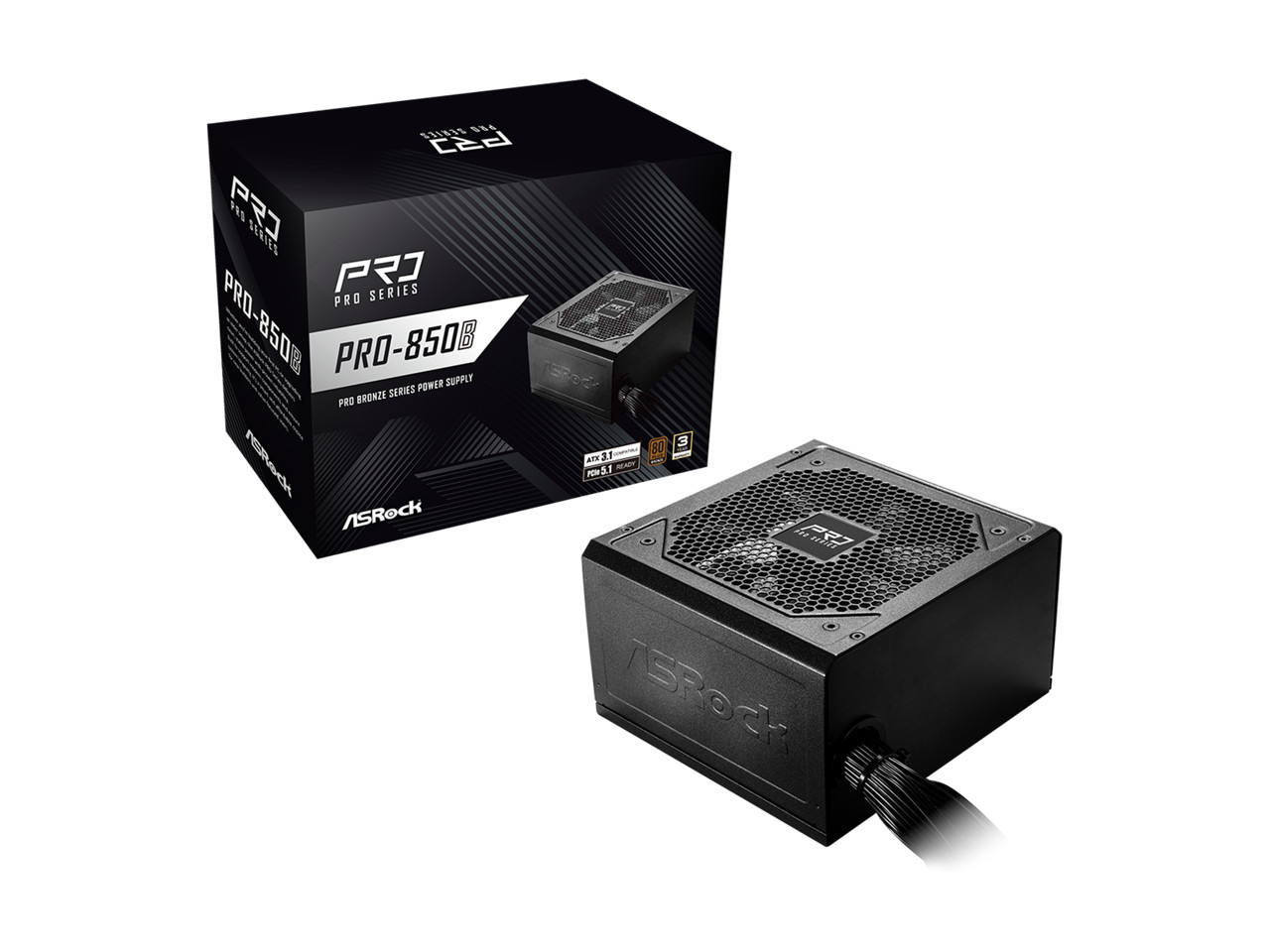ASRock PRO Series PRO-850B 850 W ATX 3.1 Compatible 80 PLUS BRONZE Certified