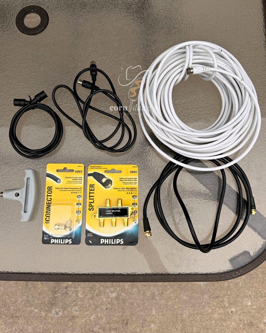 Philips Coaxial Cable Installation Kit - 4-Way Splitter, Sealed Connectors, 50ft