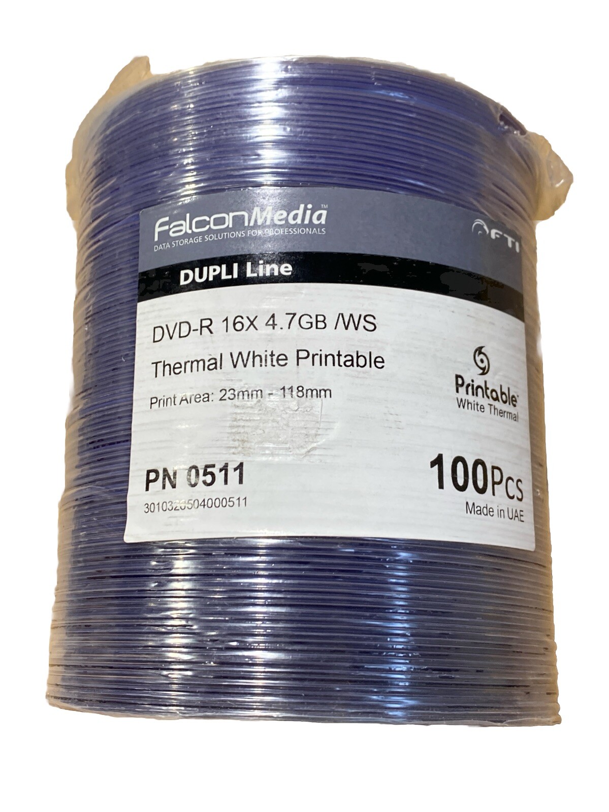 Falcon Media DVD-R  Thermal White Printable 16x 4.7GB /WB 100 Discs  New