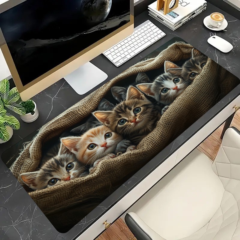 1pc 2D Printed Mouse Pads & Keyboard Pads, Extra-large Cat Bag Pattern Mouse P