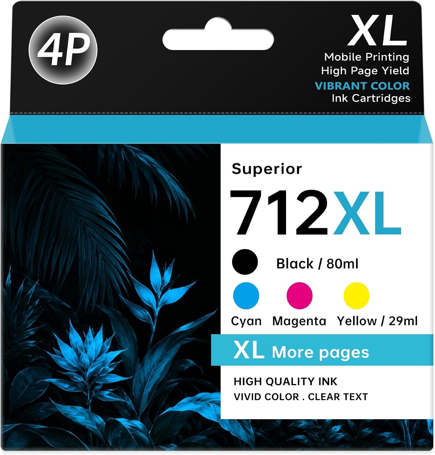 712XL Ink 4-Pack for HP DesignJet T210 T230 T630 T650 Black Cyan Magenta Yellow