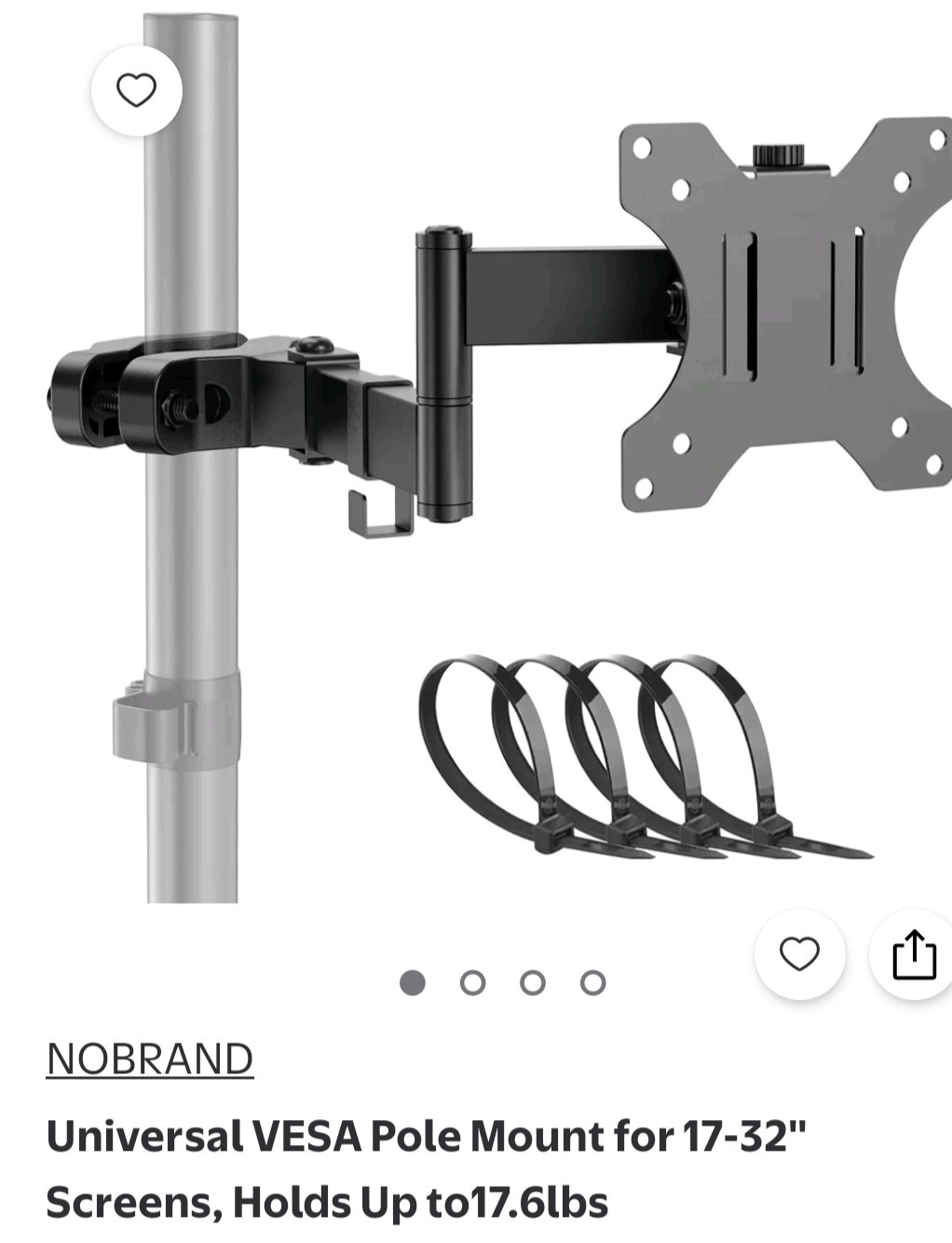 Universal VESA Pole Mount Full Motion TV Pole Mount Fits 17 to 32 inch Screen...