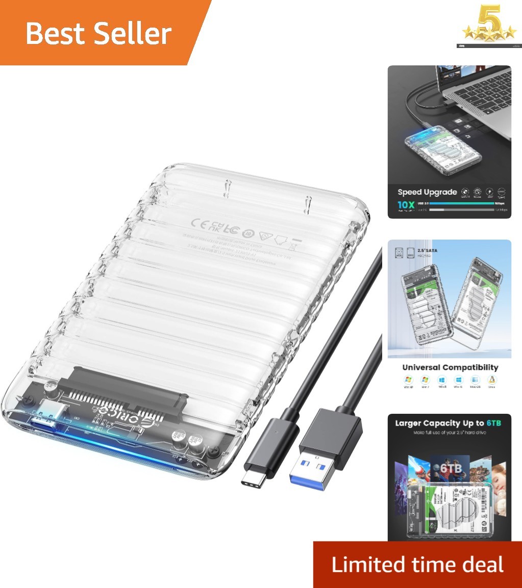 Lightweight 2.5" USB C Hard Drive Enclosure with 5Gbps Transfer - Easy Setup