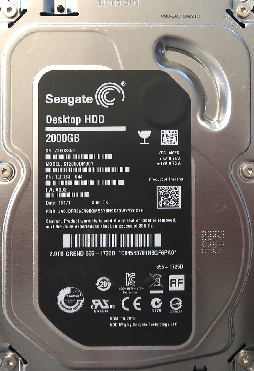 Seagate ST2000DM001 1ER164-044 AQ03 Site:TK Thailand (Z8E0) 3.5" 2.0TB 10/2015