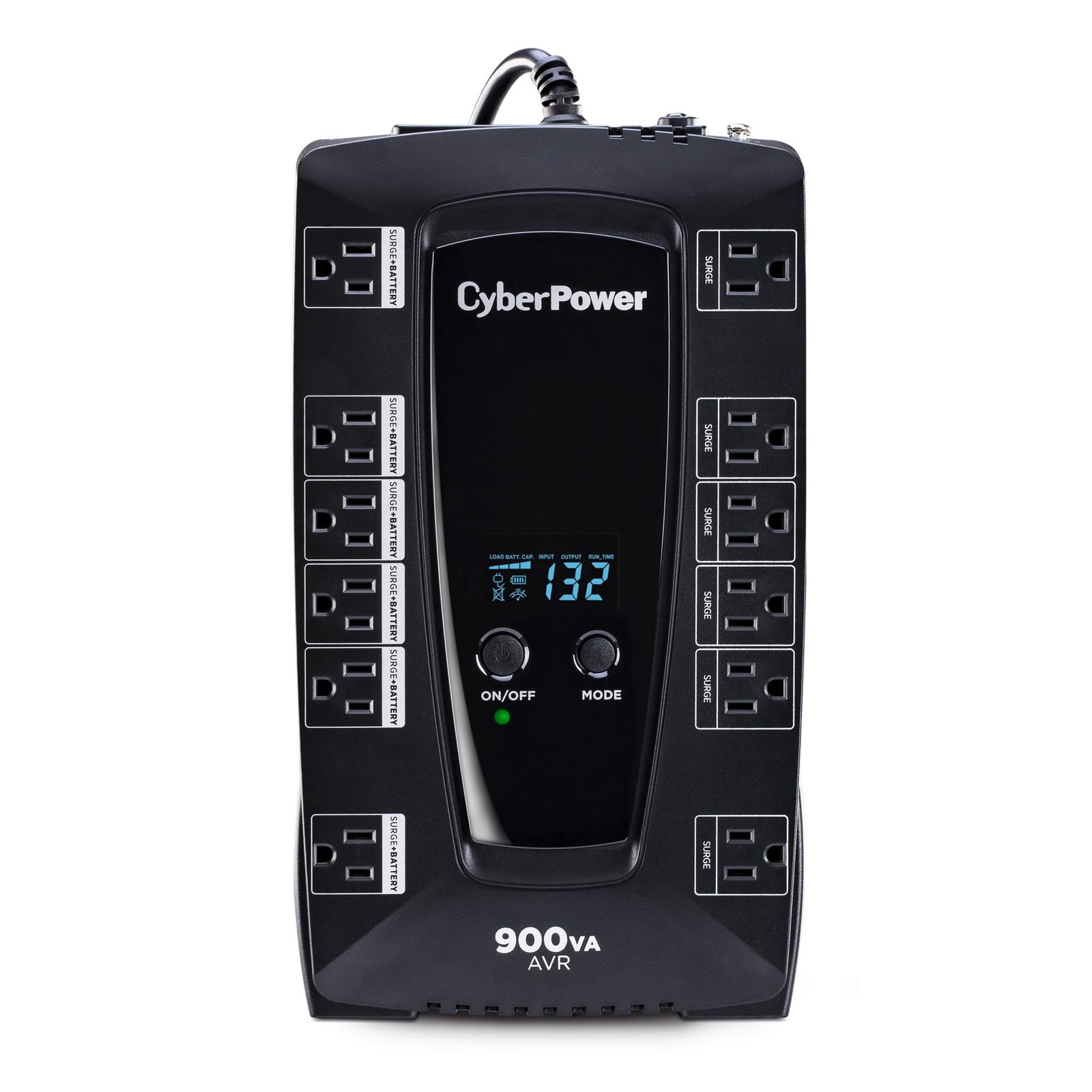 AVRG900LCD Intelligent LCD UPS System, 900VA/480W, 12 Outlets, AVR, Compact