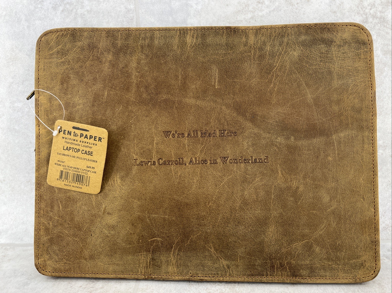 We’re All Mad Here Leather Laptop Case- Alice In Wonderland Cheshire- New