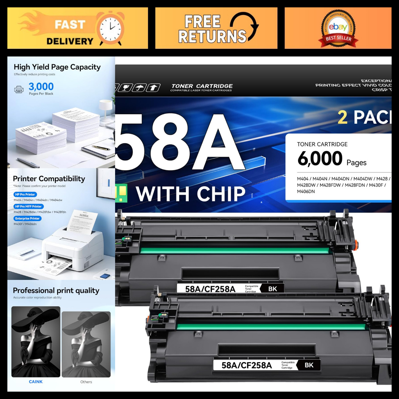 High Yield Black Toner Cartridge 2-Pack for HP LaserJet Pro M428 M404 Series