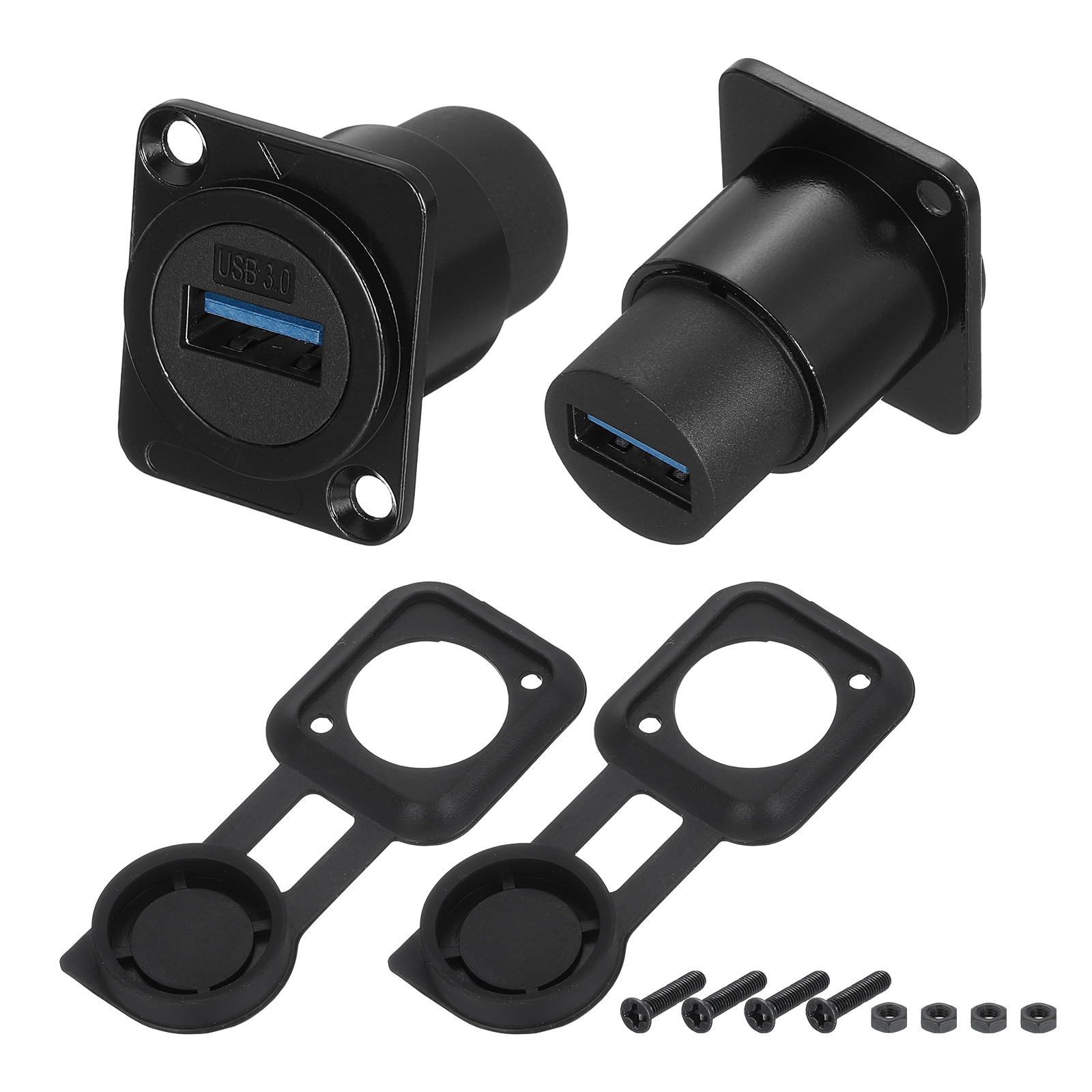 2Pcs USB 3.0 Panel Mount Coupler, D-Type USB Pass Through 5.0Gbps Black