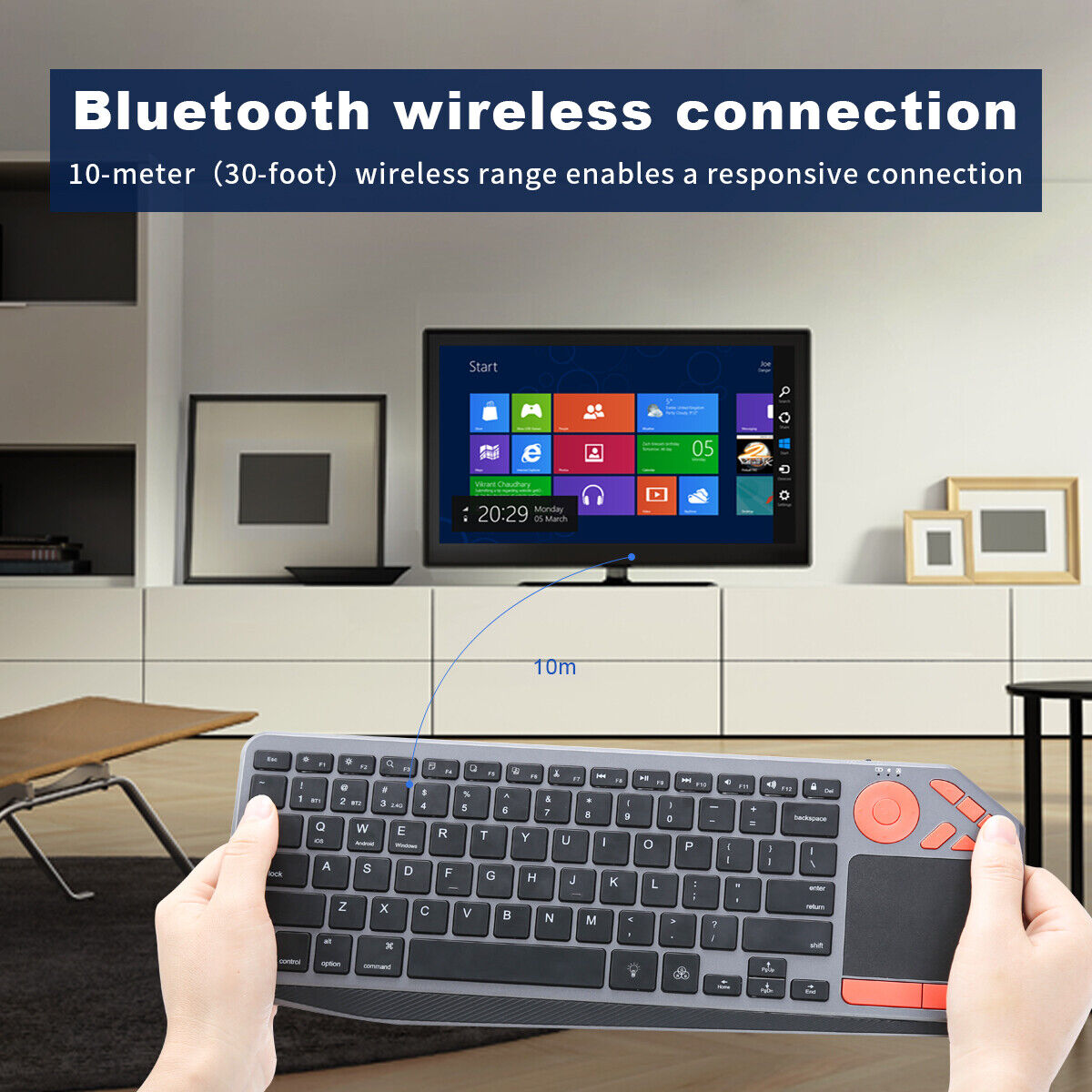 2.4G Backlit Wireless Bluetooth Smart Blue Keyboard For Windows Laptop/PC Tablet