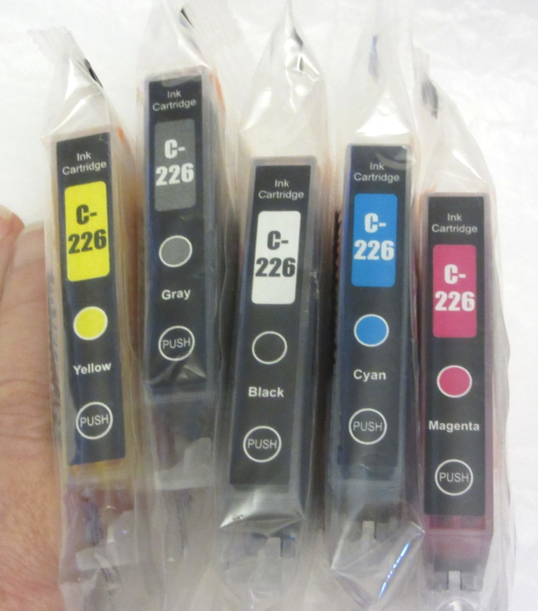 Set of 5 INK CARTRIDGE C-226 Cyan, Magenta, Black, Yellow & Gray - PUSH