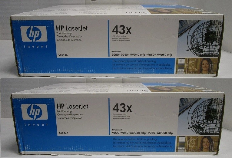 2 NEW Genuine Factory Sealed HP 43X Toner Cartridges C8543X Blue & Wht Boxes