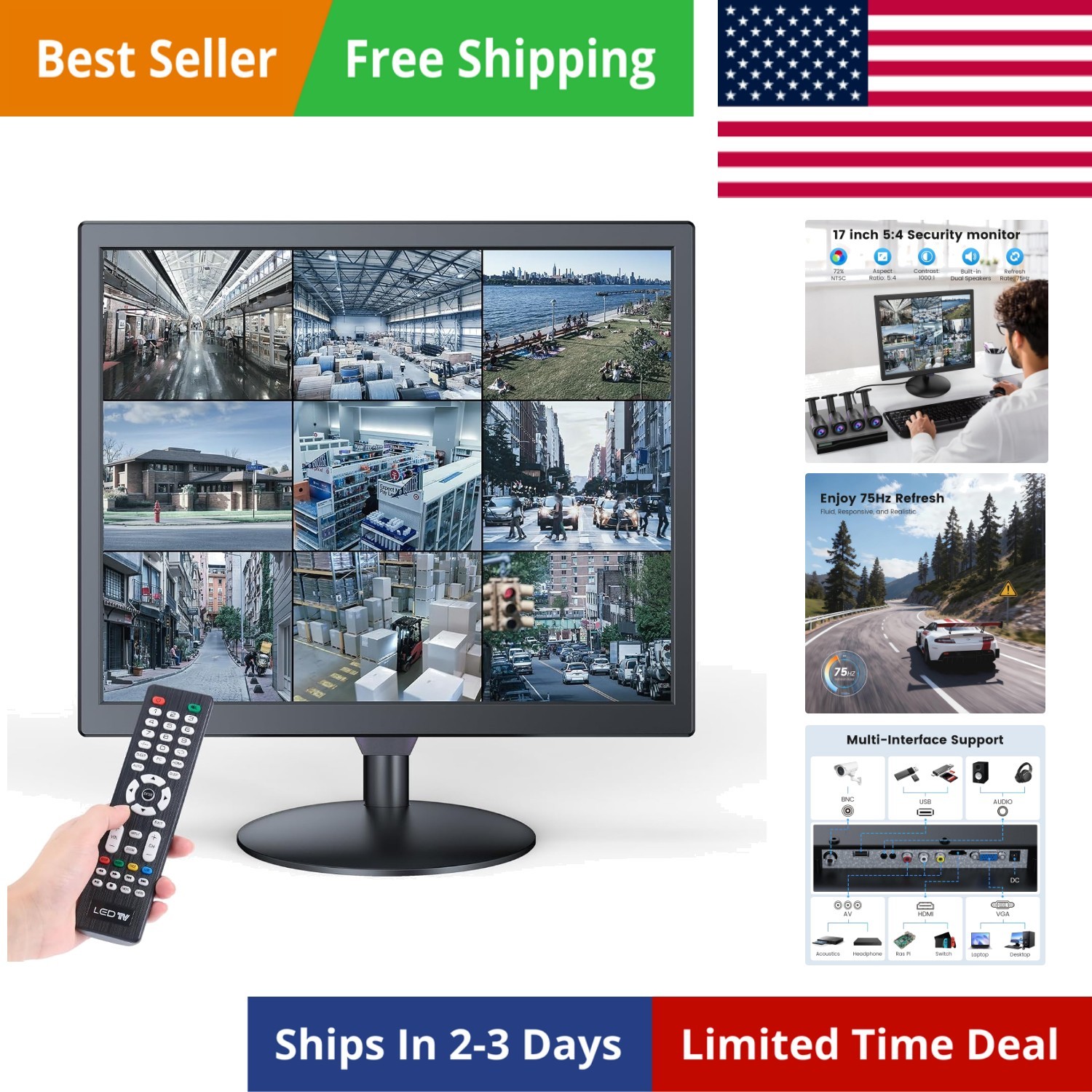 17-inch Security Camera Monitor, 1280x1024 5:4 View 170° Computer Monitors Su...