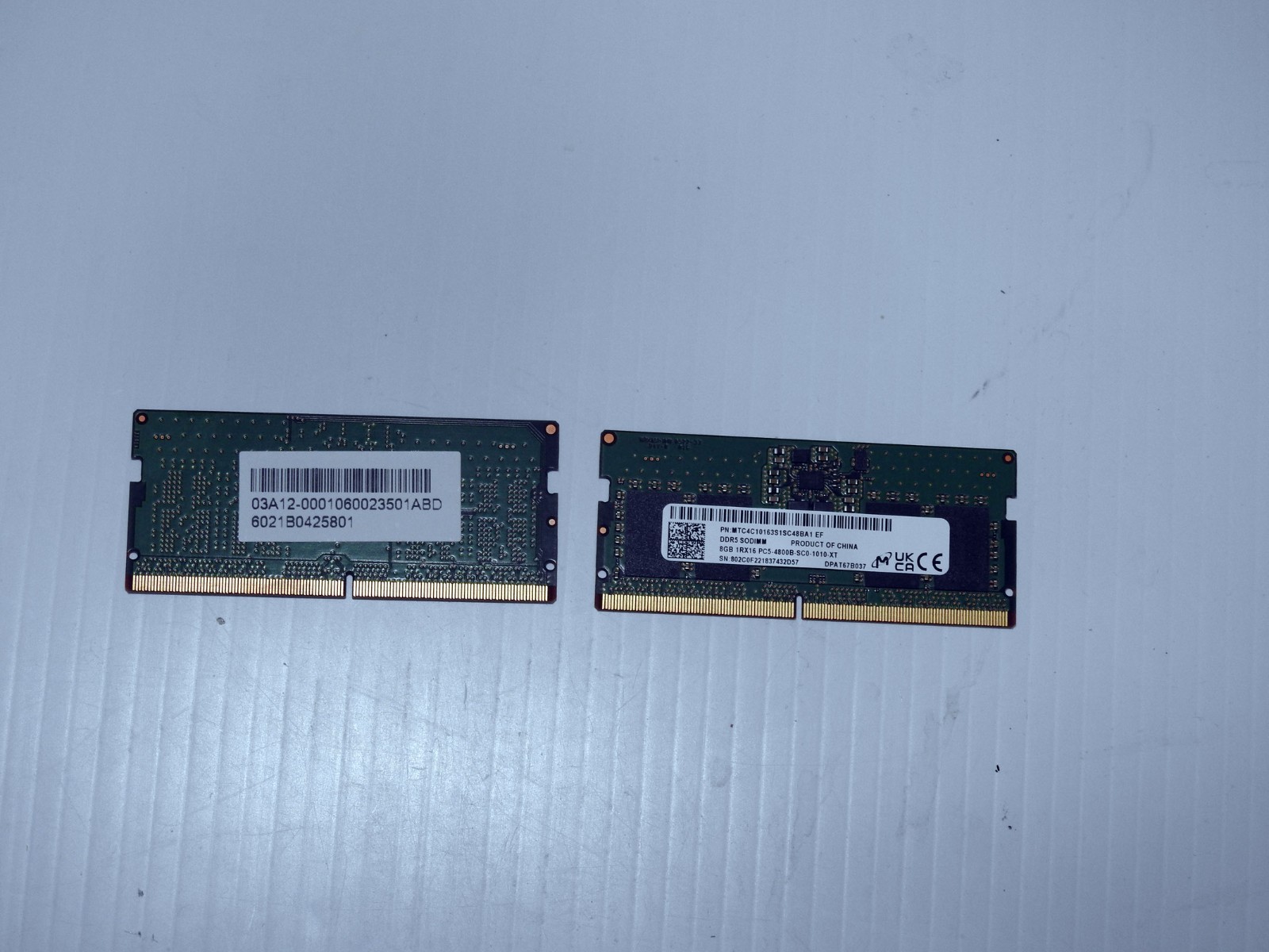 2pcs Micron Tech 16gb, 8gb X 2 Modules DDR5 SODIMM 4800 MHz, 262pin
