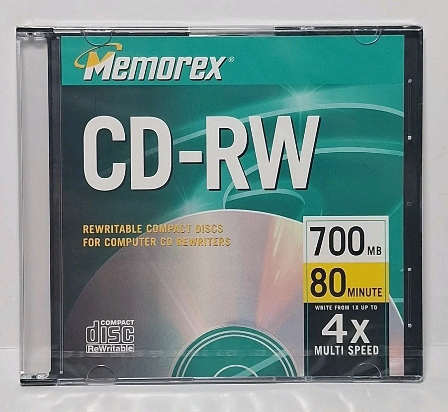 1 Memorex CD-RW Rewritable Disc In Case 700MB 80min 4X Factory Sealed NEW NOS