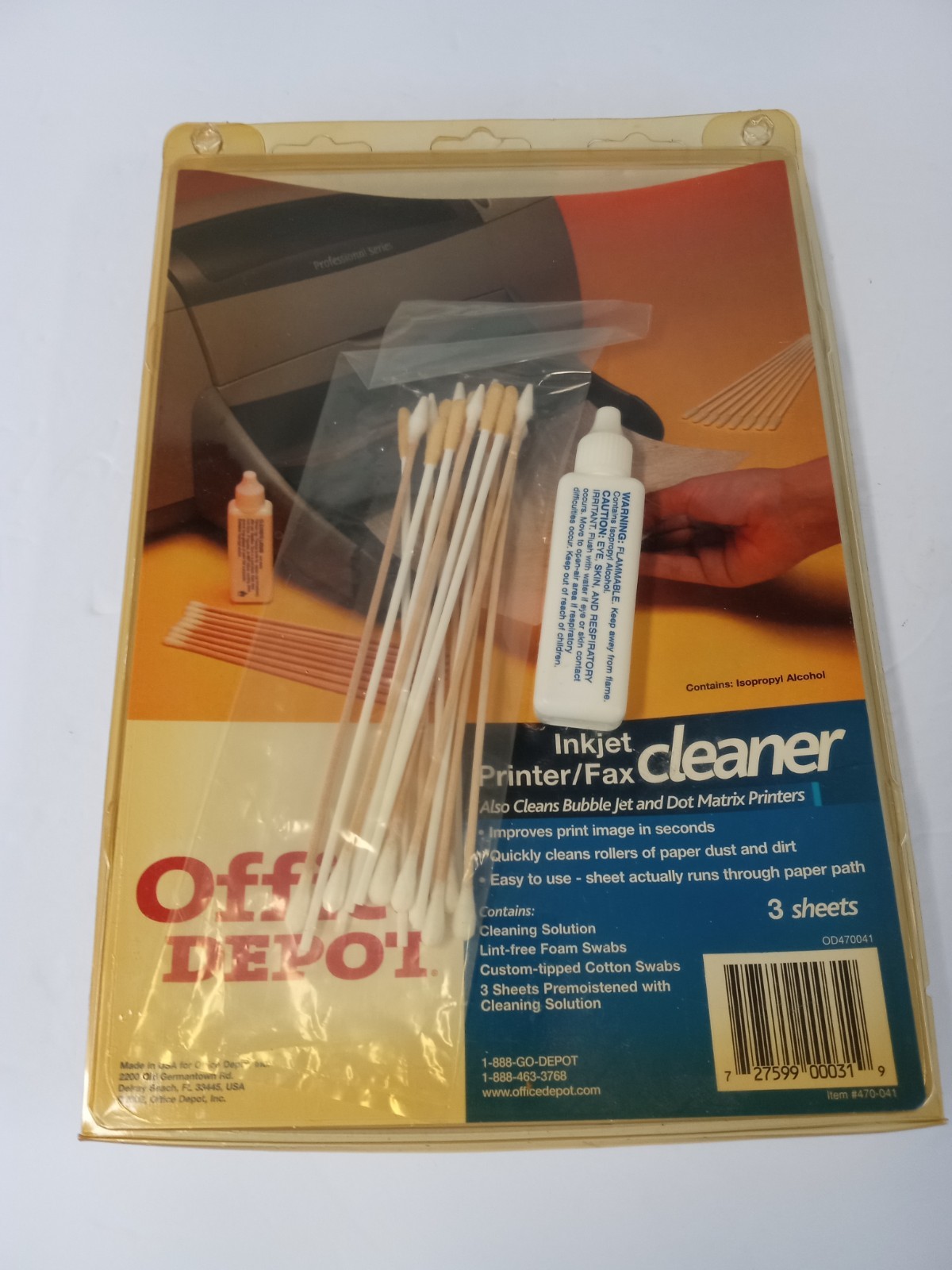 Office Depot Inkjet Printer Cleaner Kit 25 Cleaning Sheets Swabs Solution New