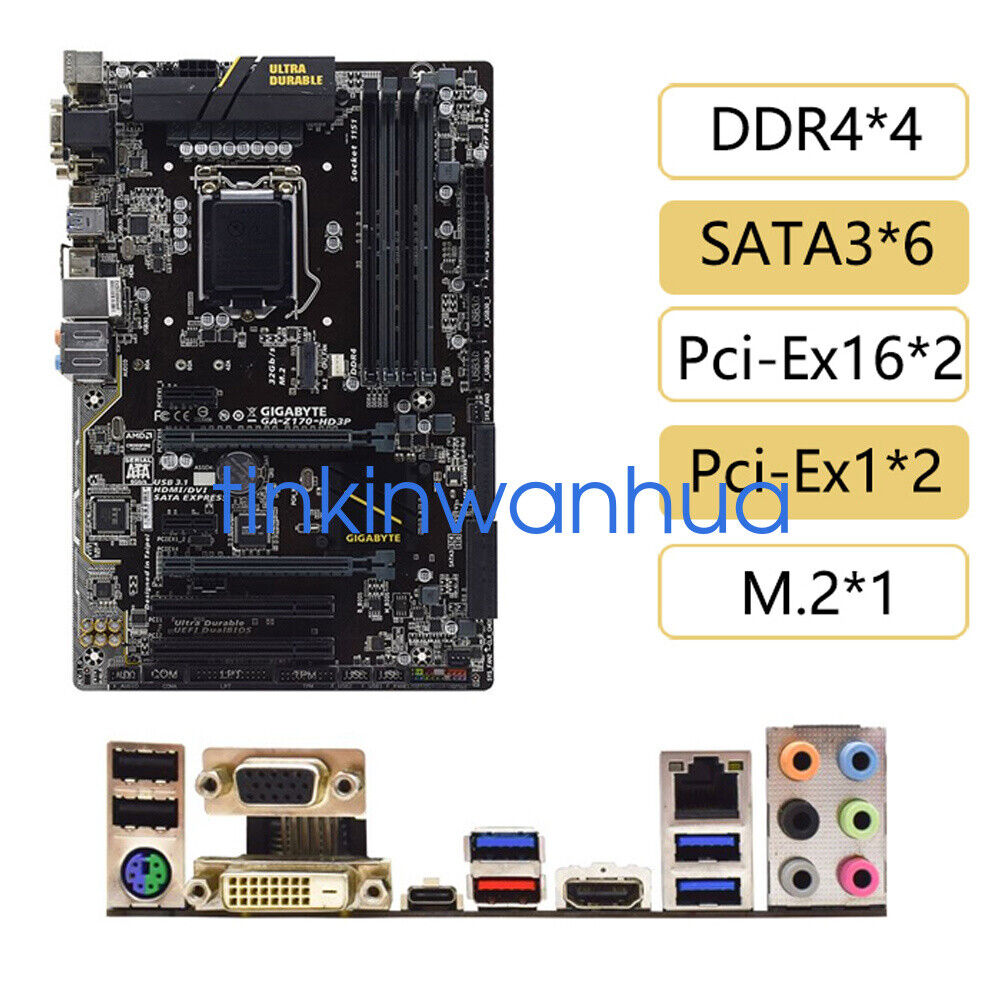 For Gigabyte GA-Z170-HD3P Mainboard DDR4 DVI+HDMI+VGA Motherboard 100% Tested