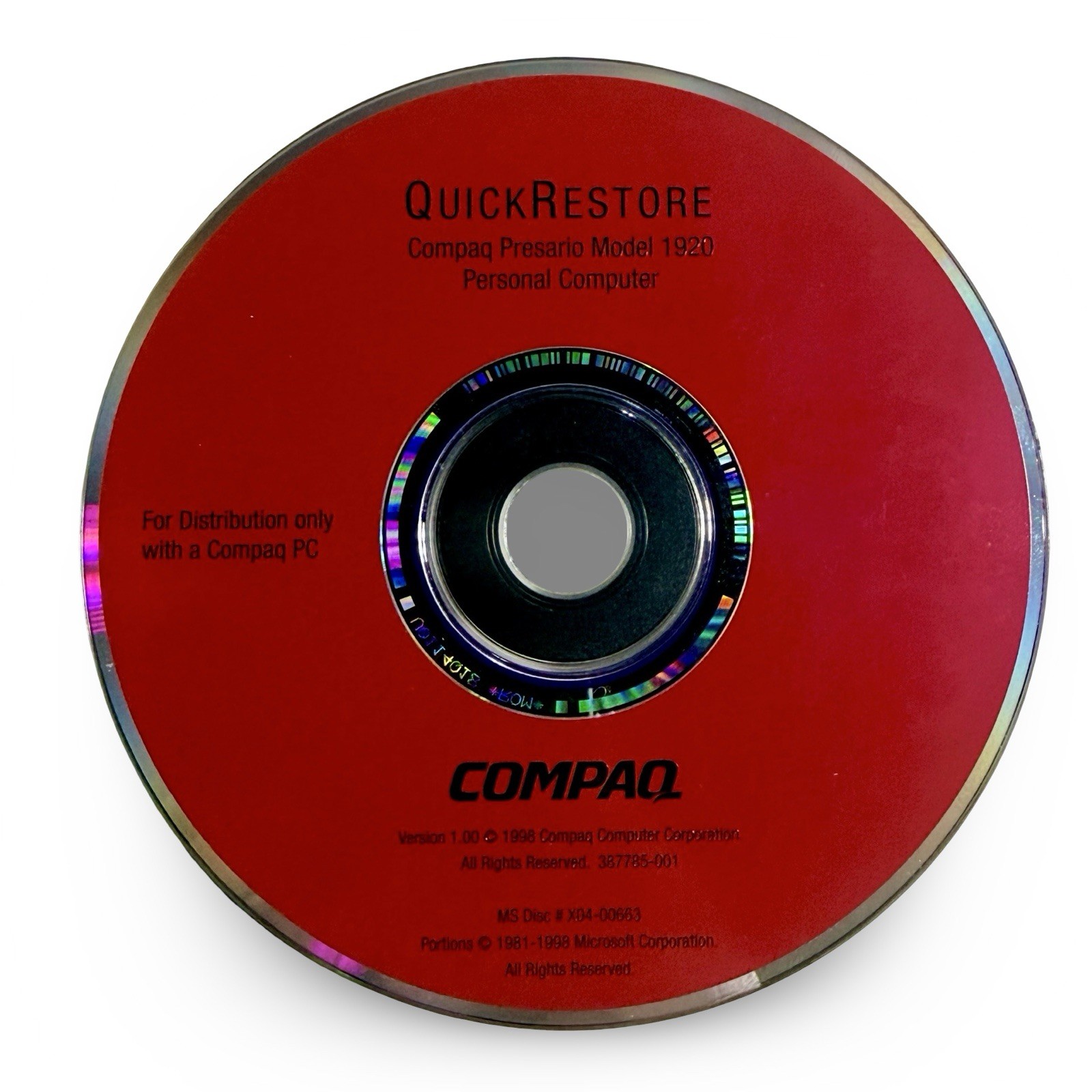 Compaq QuickRestore CD Presario 1920 OEM Recovery Disc Vintage PC