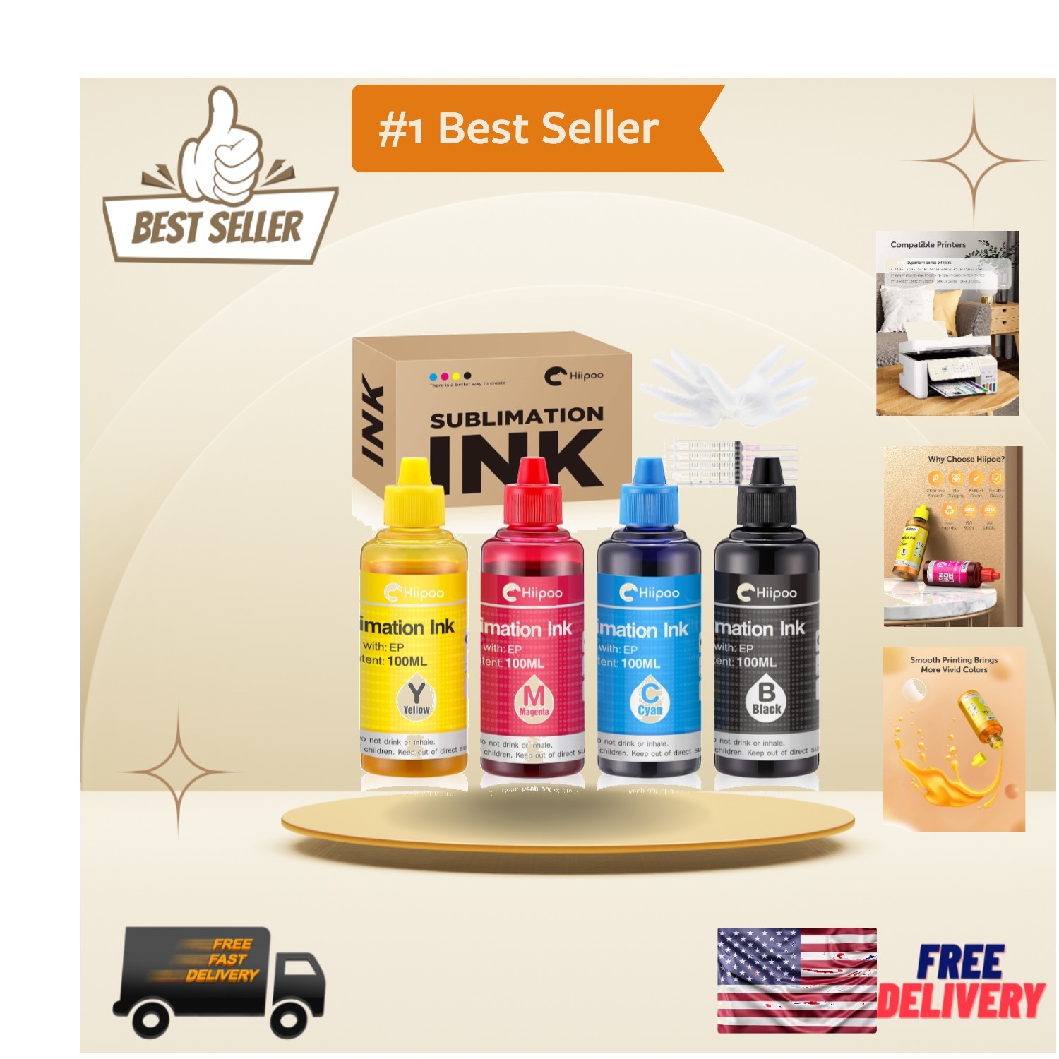 Waterproof Sublimation Ink Set - 400ml Total for Heat Transfer Printing
