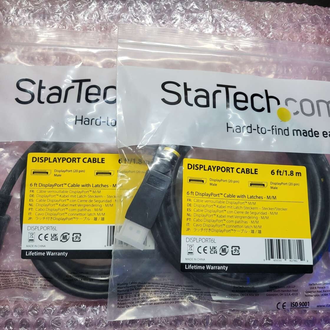 ( 2 ) OEM Genuine STARTECH • DisplayPORT CABLE 6ft / 1.8m • display port DP M/M